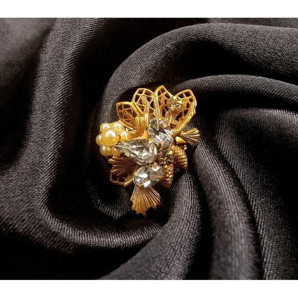 Rare Find Vintage Signed Original by Robert 1950's Brooch Pin Gold and Pearls - Picture 2 of 5
